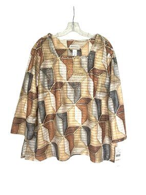 Alfred Dunner Top 2X 3/4 Sleeve Embellished Gold Metallic Thread New Flaw